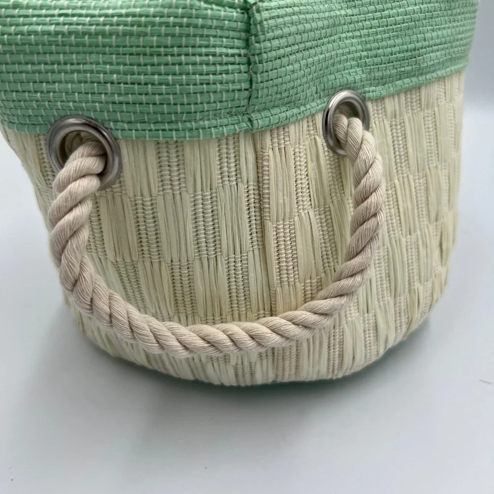 Woven Bucket Bag Kids One Size Mint Green Cream NWOT Nautical